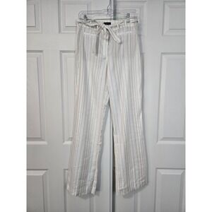 White House Black Market Wide Leg Striped Pants  Tie Waist Size 4 Linen Blend